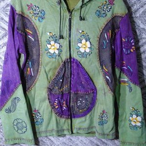 Rising International Zip Boho Hooded Jacket Large Made in Nepal